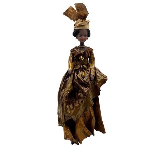 African folk Art Doll Made out of Banana Leaves Signed